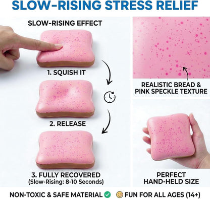 Slow Rising Squishy Butter Bread Squishy, Sensory Fidget Toys for Adults & Teens ADHD Anxiety Relief, Realistic Bread Squishy with Butter Scent, Fun Party Favors & Stocking Stuffers Gift (Pink)