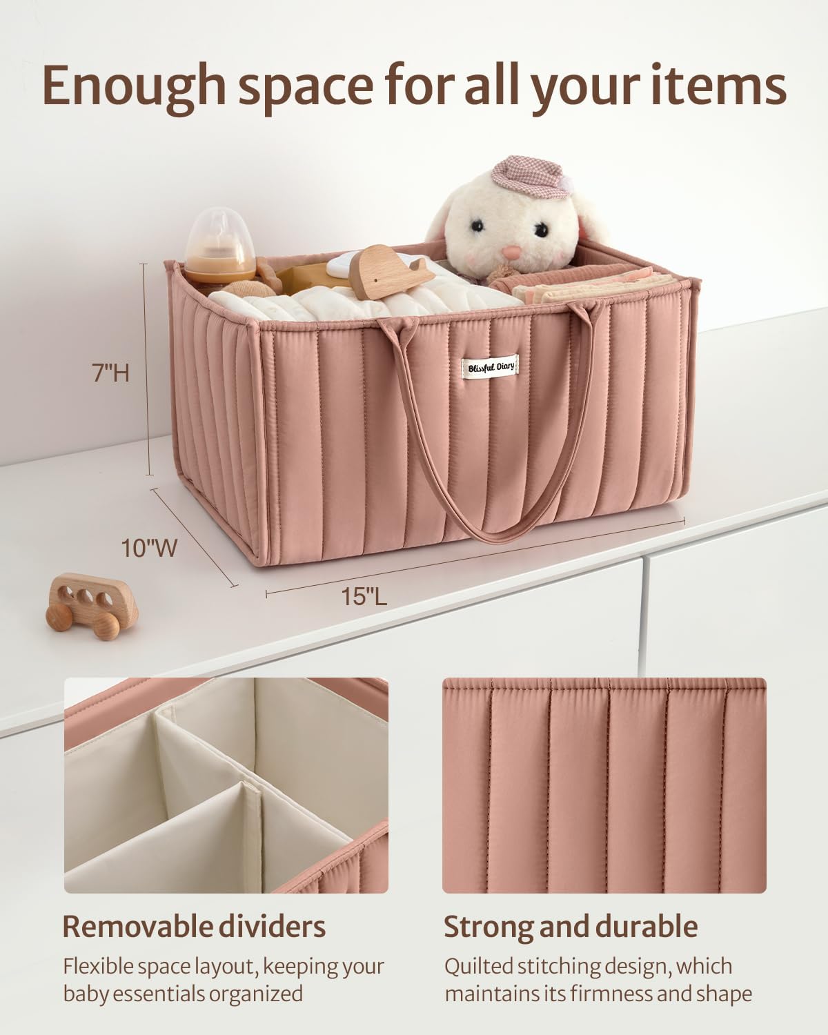 Baby Diaper Caddy Organizer, Nursery Storage, Blush Pink