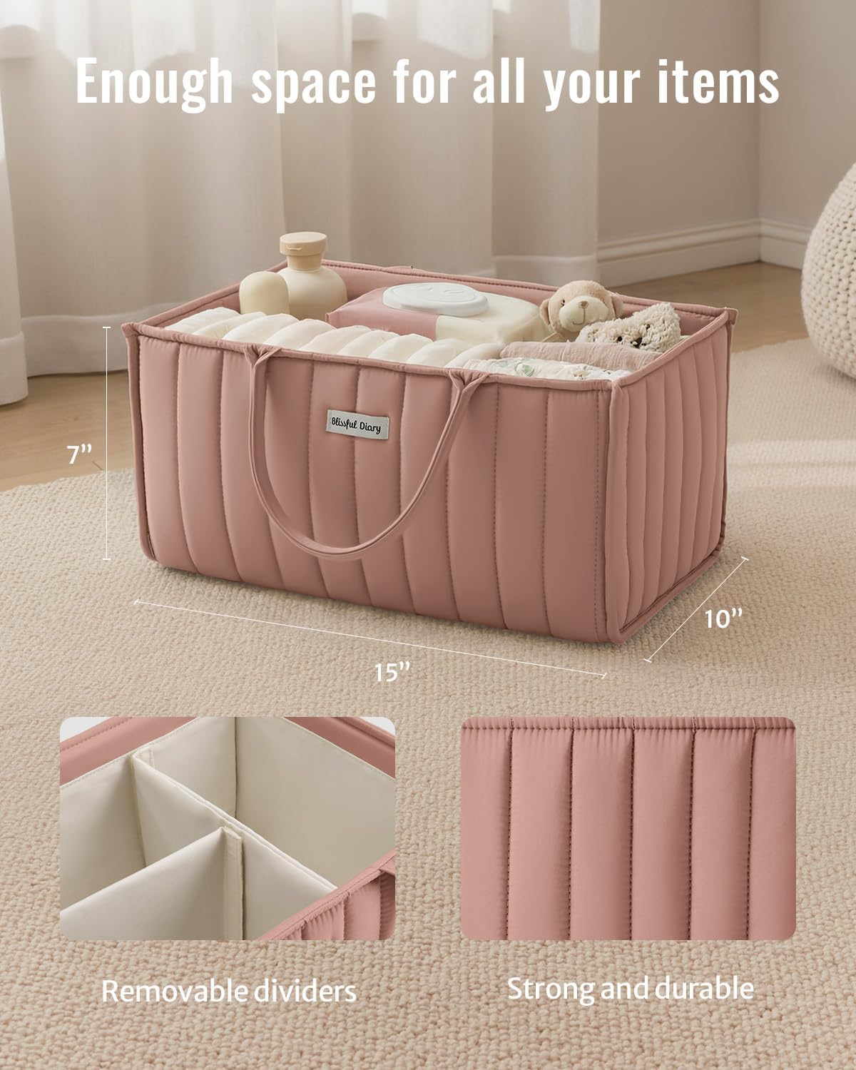Baby Diaper Caddy Organizer, Nursery Storage, Blush Pink