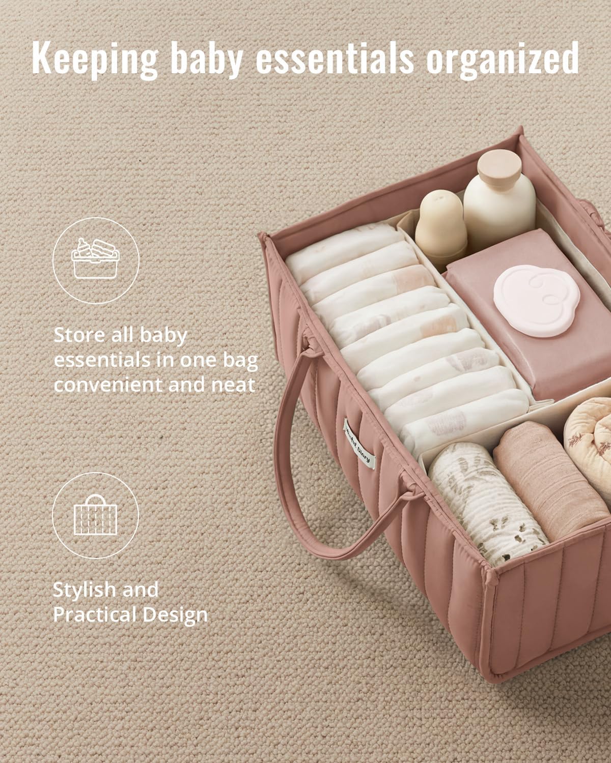 Baby Diaper Caddy Organizer, Nursery Storage, Blush Pink