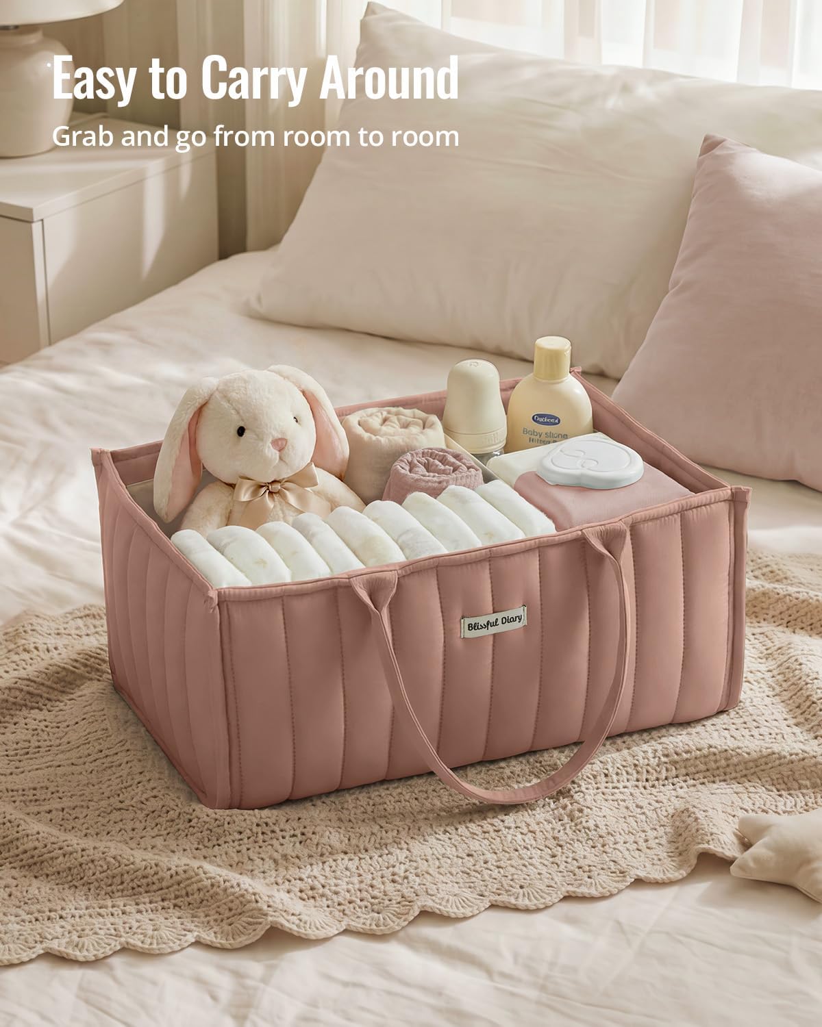 Baby Diaper Caddy Organizer, Nursery Storage, Blush Pink