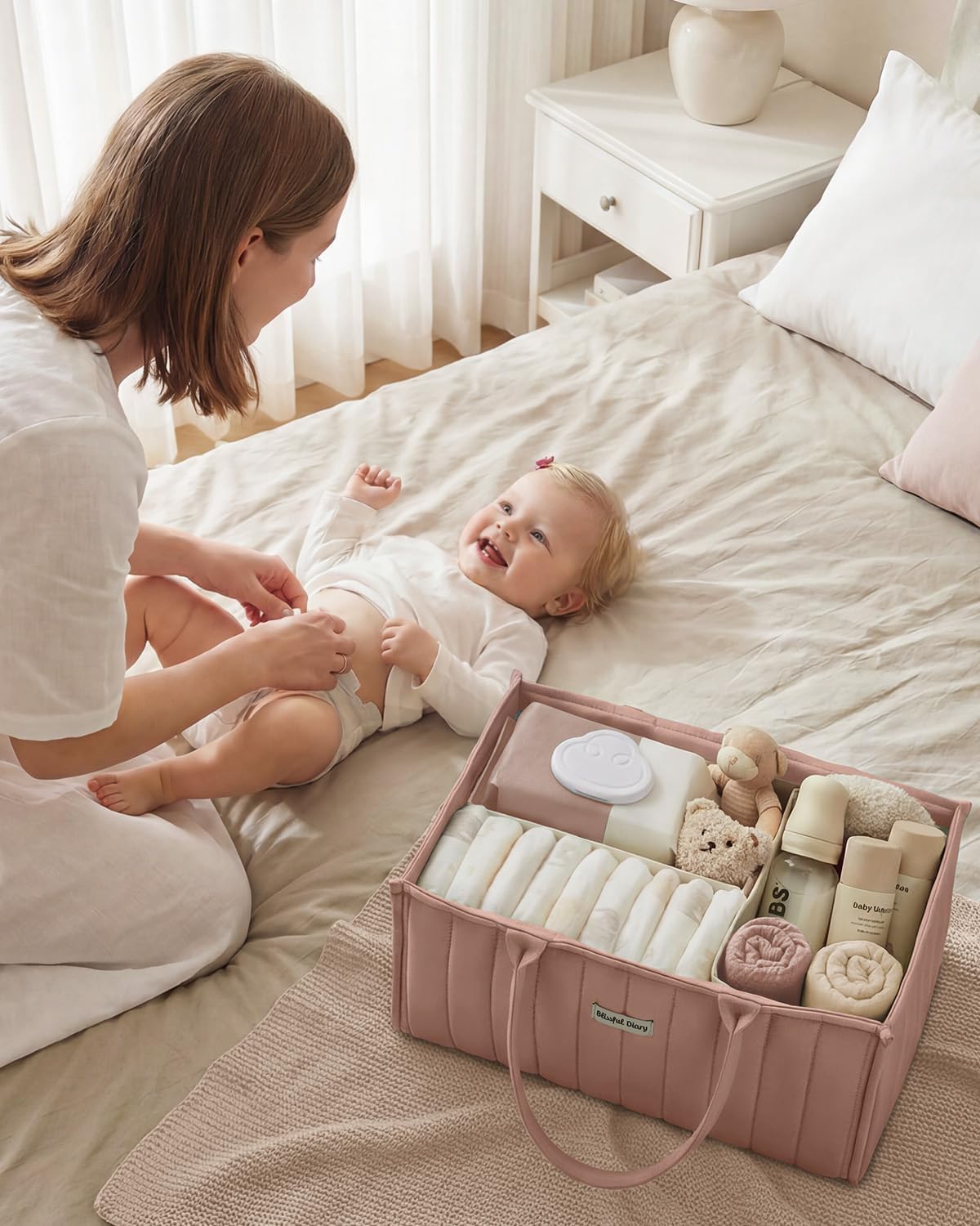 Baby Diaper Caddy Organizer, Nursery Storage, Blush Pink