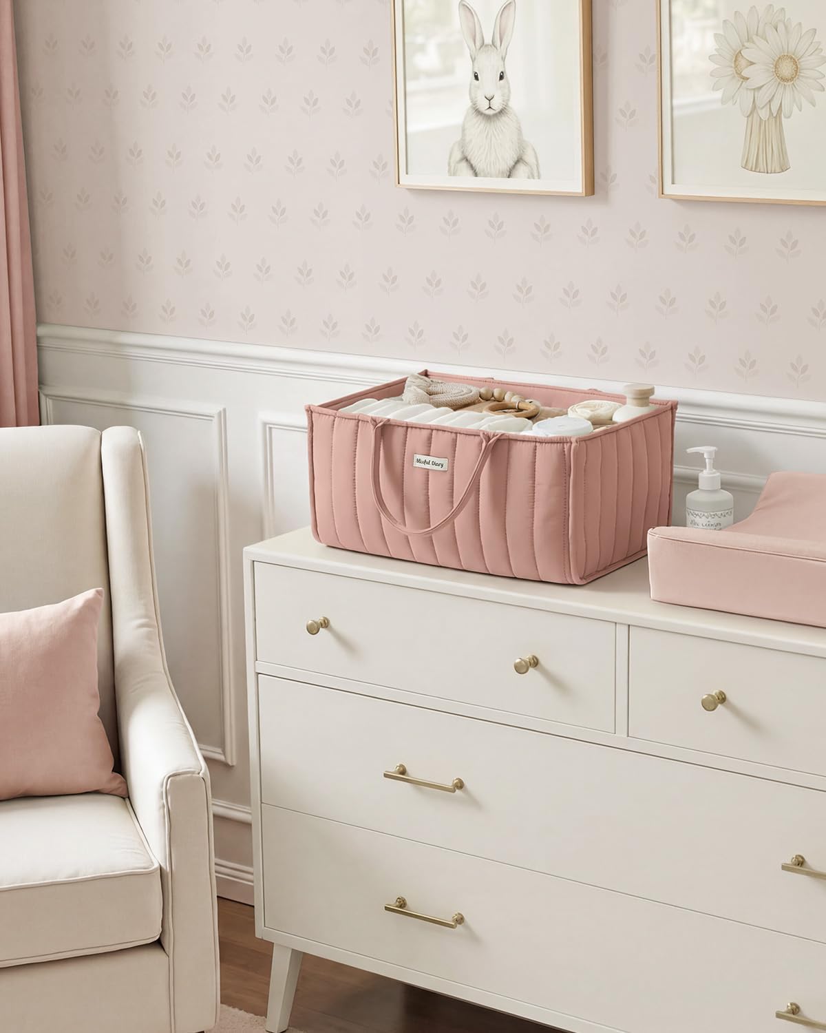 Baby Diaper Caddy Organizer, Nursery Storage, Blush Pink