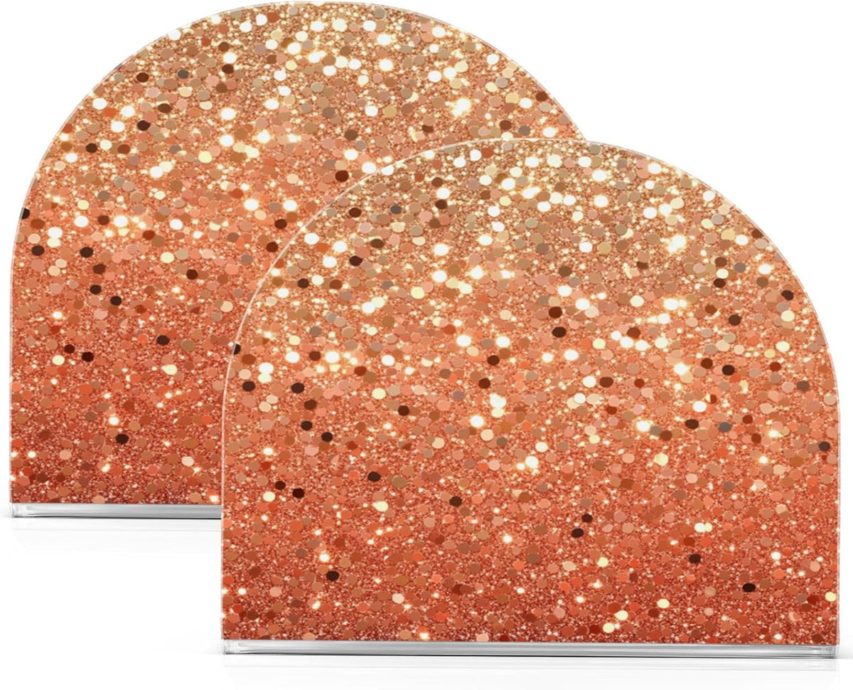 Napkin Holder Peach Coral Gold Flash Gradient Glitter Acrylic Napkins Holder Napkin Dispenser Clear Napkin Holder for Kitchen Table Party Guest Bathroom 2 Pack