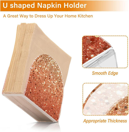 Napkin Holder Peach Coral Gold Flash Gradient Glitter Acrylic Napkins Holder Napkin Dispenser Clear Napkin Holder for Kitchen Table Party Guest Bathroom 2 Pack