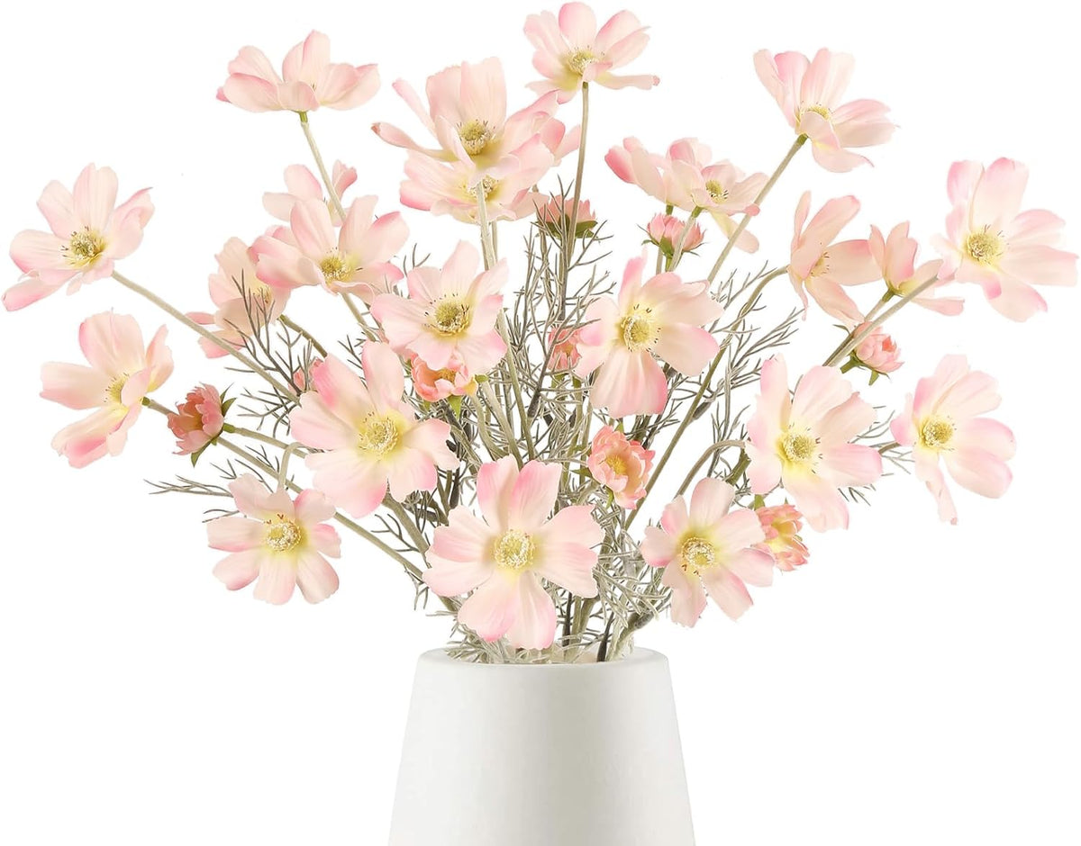6PCS Cosmos Silk Flowers 24'' Fake Wild Flowers Light Pink Daisy Flowers with Stems for Wedding Party Kitchens Home Decorations(Light Pink)