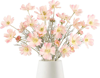 6PCS Cosmos Silk Flowers 24'' Fake Wild Flowers Light Pink Daisy Flowers with Stems for Wedding Party Kitchens Home Decorations(Light Pink)