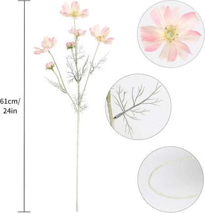 6PCS Cosmos Silk Flowers 24'' Fake Wild Flowers Light Pink Daisy Flowers with Stems for Wedding Party Kitchens Home Decorations(Light Pink)