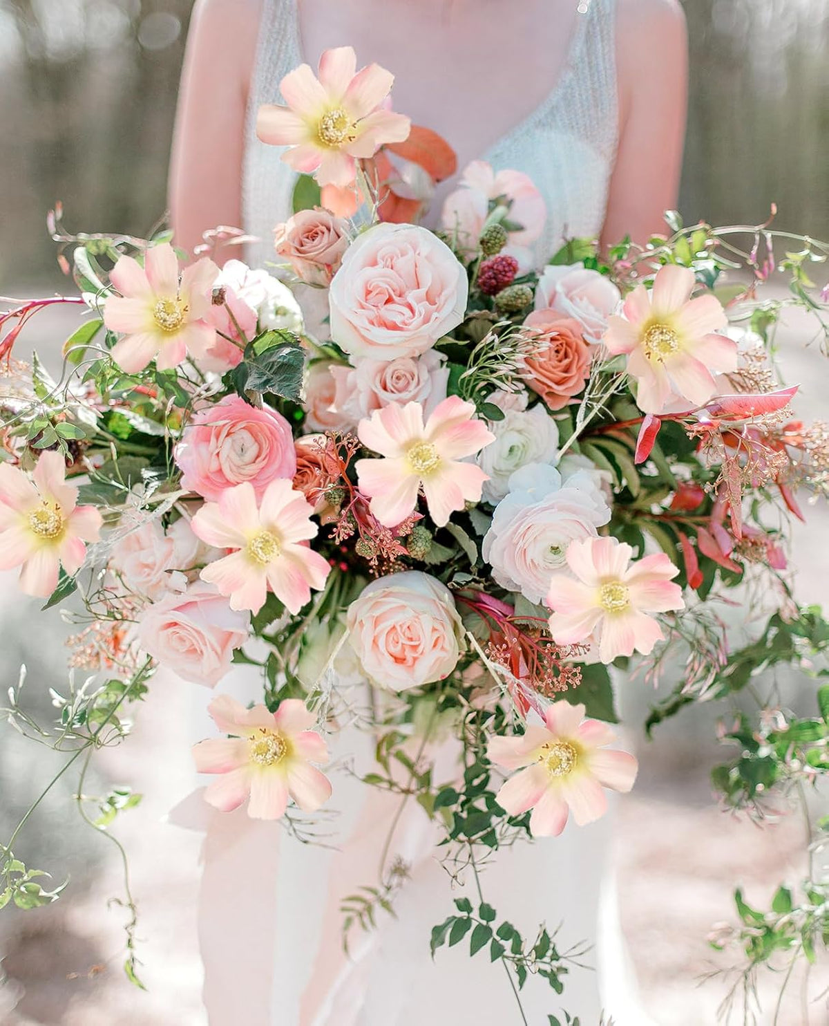 6PCS Cosmos Silk Flowers 24'' Fake Wild Flowers Light Pink Daisy Flowers with Stems for Wedding Party Kitchens Home Decorations(Light Pink)