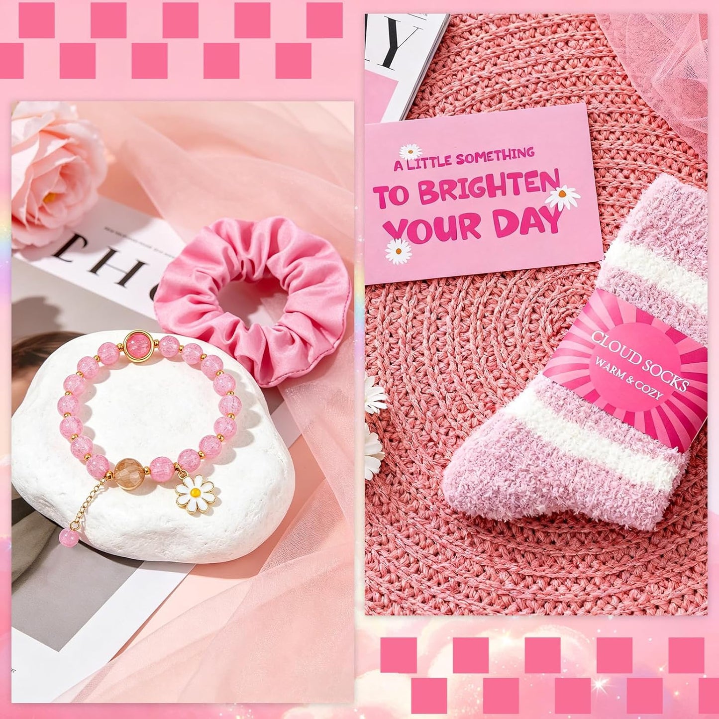 Pink Gift Basket for Women, Unique Birthday Gifts for Teen Girls Mom Sister Friends Her, Get Well Gift Baskets for Teen Girl, Encouragement Self Care Package Thinking of You Gifts for Woman