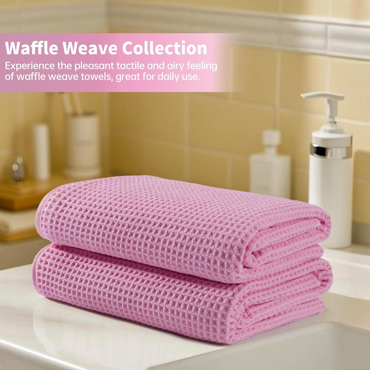 Microfiber Waffle Bath Towels, 4 Pieces, Soft, Absorbent, Fast Drying, Lint Free 430 GSM (27''x55''/68.58 cm x139.7 cm)