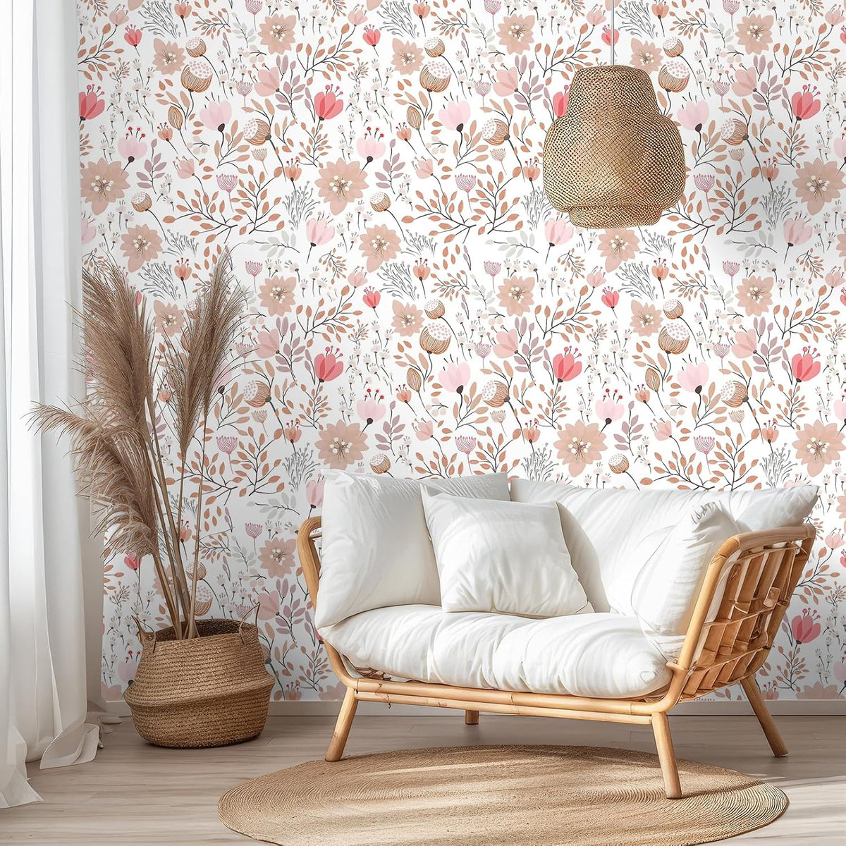 Soft Pastel Pink Floral Wallpaper Stick and Peel Boho Floral Peel and Stick Wallpaper for Bathroom Girls Room Nursery 17.7''x354'' Removable Prepasted Wallpaper Floral Contact Paper for Walls