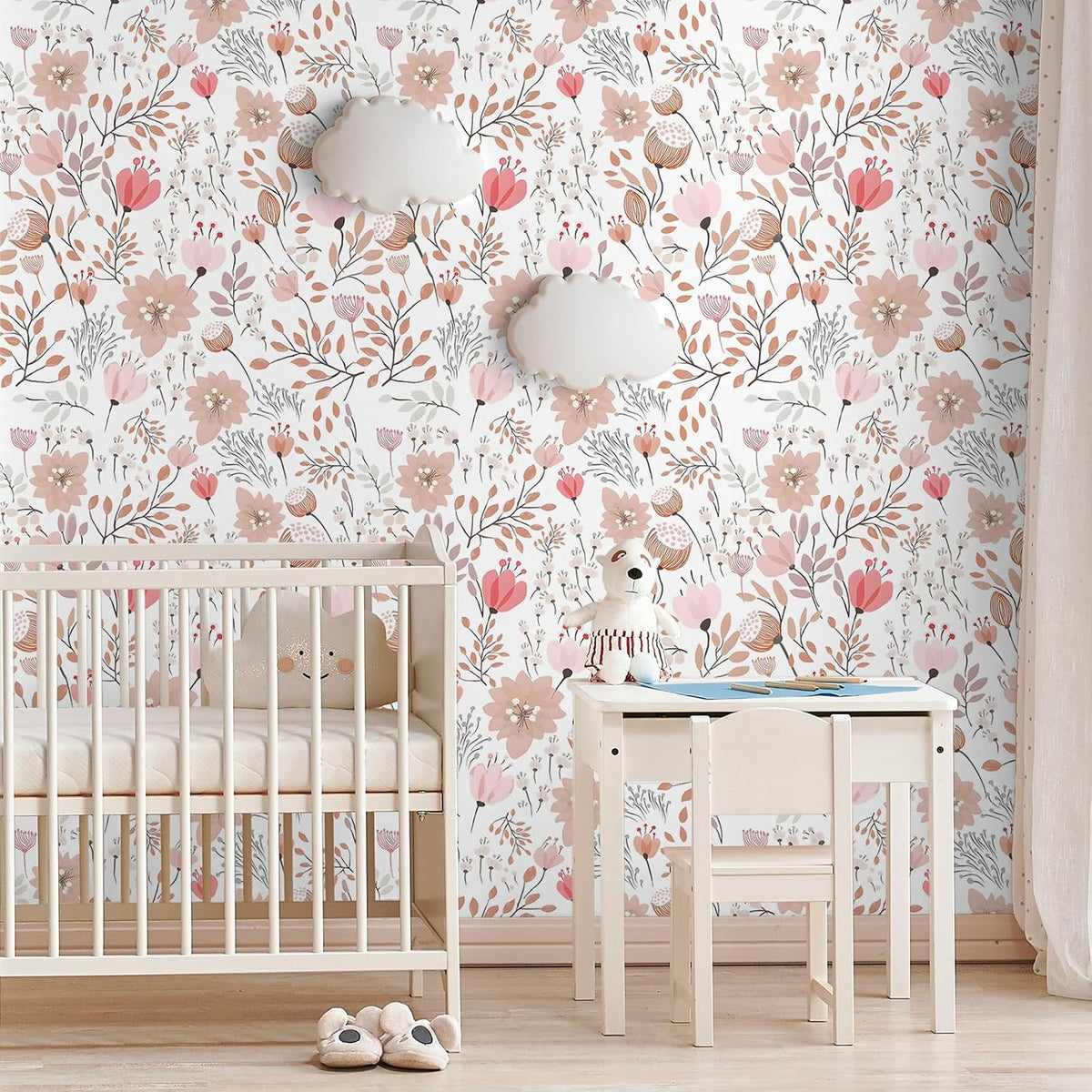 Soft Pastel Pink Floral Wallpaper Stick and Peel Boho Floral Peel and Stick Wallpaper for Bathroom Girls Room Nursery 17.7''x354'' Removable Prepasted Wallpaper Floral Contact Paper for Walls