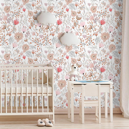Soft Pastel Pink Floral Wallpaper Stick and Peel Boho Floral Peel and Stick Wallpaper for Bathroom Girls Room Nursery 17.7''x354'' Removable Prepasted Wallpaper Floral Contact Paper for Walls