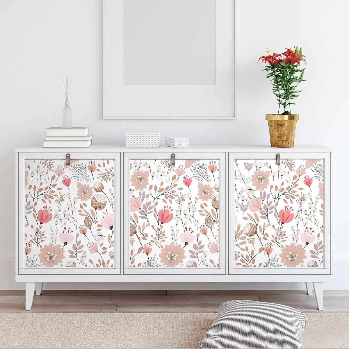 Soft Pastel Pink Floral Wallpaper Stick and Peel Boho Floral Peel and Stick Wallpaper for Bathroom Girls Room Nursery 17.7''x354'' Removable Prepasted Wallpaper Floral Contact Paper for Walls