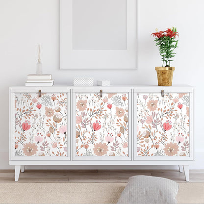 Soft Pastel Pink Floral Wallpaper Stick and Peel Boho Floral Peel and Stick Wallpaper for Bathroom Girls Room Nursery 17.7''x354'' Removable Prepasted Wallpaper Floral Contact Paper for Walls