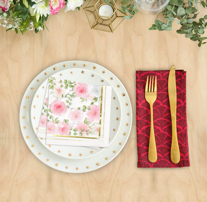 100 Pink Floral Luncheon Napkins Gold Foil Trim 3 Ply Disposable Paper Napkins Elegant Garden Tea Party Wedding Baby Shower Tableware