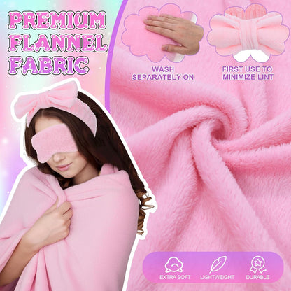 24 Pcs Pink Spa Sleepover Party Supplies 6 Fuzzy Throw Blanket 6 Coral Fleece Headband 6 Eye Mask Covers 6 Gift Bags for Galentines Slumber Sleepover Spa Party Gift(Pink)