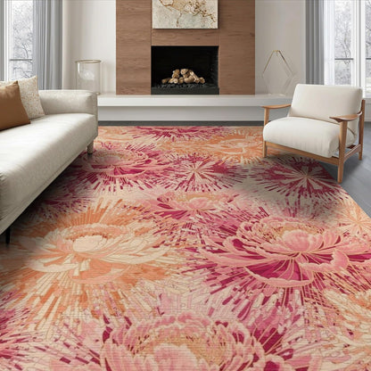 8'x10' Washable Flatwoven Rug, Peach Contemporary Floral Stain Resistant Extra Large Carpet Non-Slip Chair-Friendly Mat for Dining Room, Large Office, Lounge | Ref:2116739