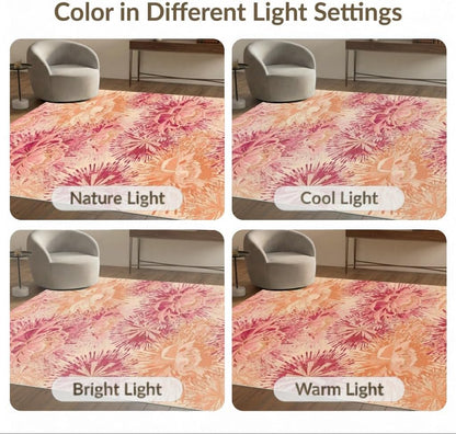 8'x10' Washable Flatwoven Rug, Peach Contemporary Floral Stain Resistant Extra Large Carpet Non-Slip Chair-Friendly Mat for Dining Room, Large Office, Lounge | Ref:2116739