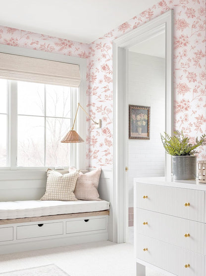 393"x17.3" Pink Peel and Stick Wallpaper Floral Birds Contact Paper Modern Boho Wall Paper Removable Wallpaper Vinyl Rolls