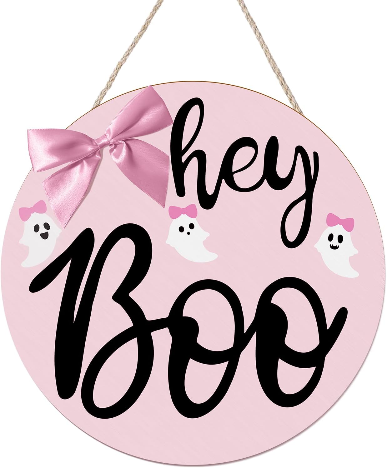 Pink Halloween Decor Hanging Door Porch Wooden Hey Boo Sign Decorations