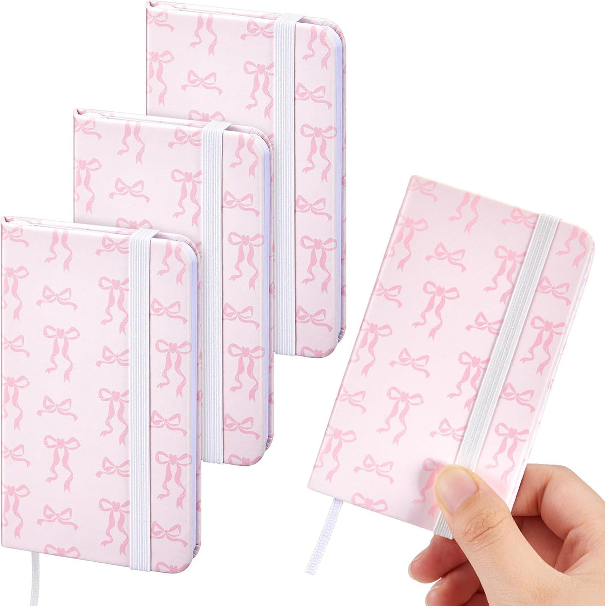 4 Pcs Mini Pocket Hardcover Notebook Pink Bow