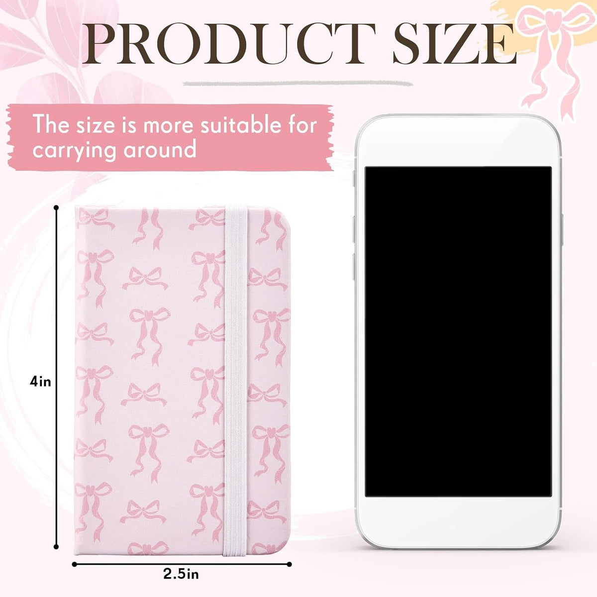 4 Pcs Mini Pocket Hardcover Notebook Pink Bow