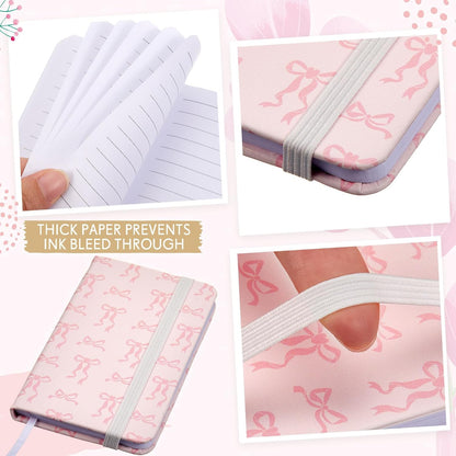 4 Pcs Mini Pocket Hardcover Notebook Pink Bow