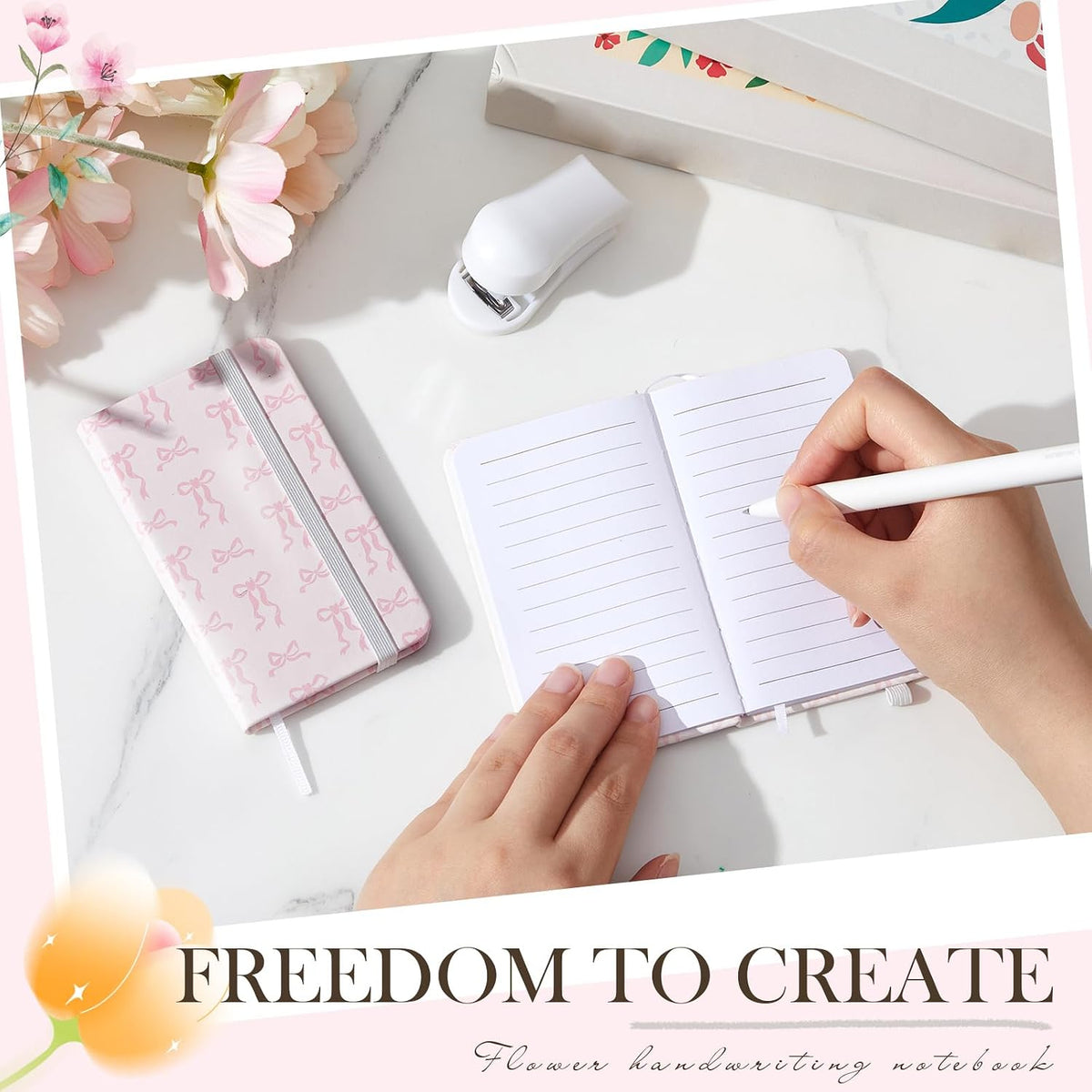4 Pcs Mini Pocket Hardcover Notebook Pink Bow