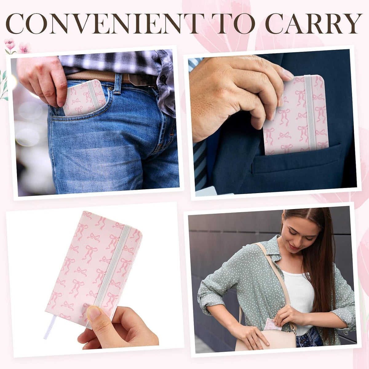 4 Pcs Mini Pocket Hardcover Notebook Pink Bow