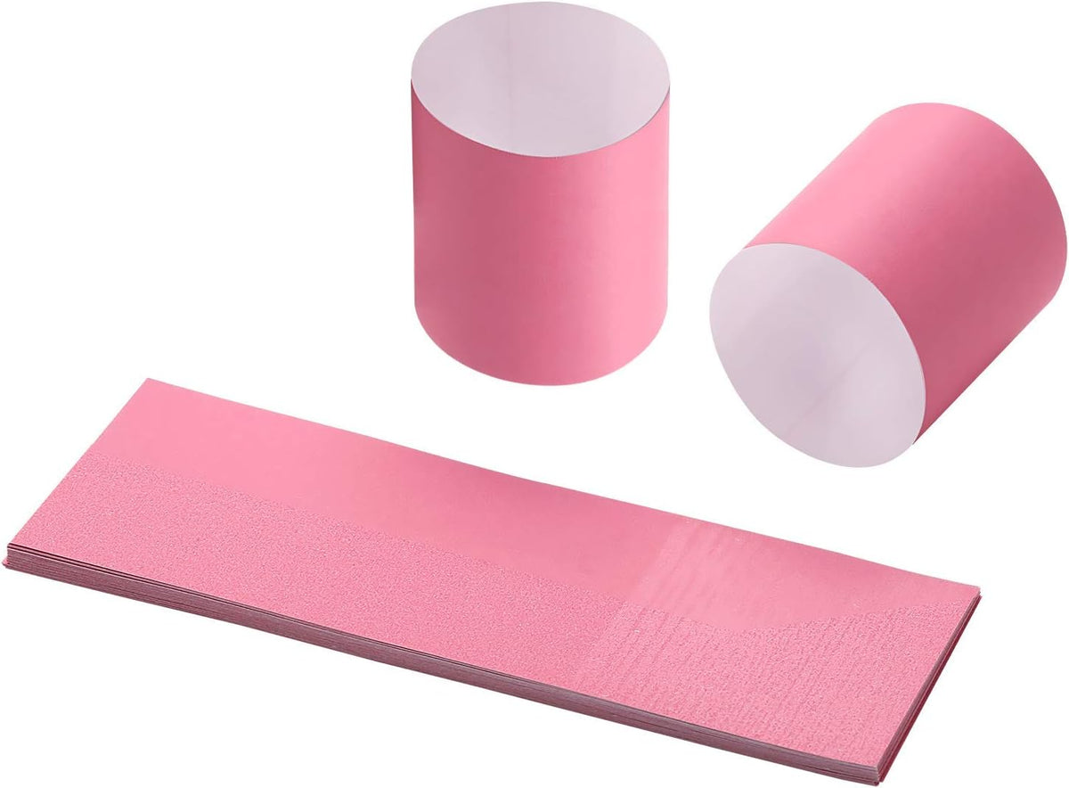 Self-Adhesive Pink Paper Napkin Bands (500 Count) - 4.25 x 1.5 Inch Professional Napkin Rings - Self-Sealing Disposable Silverware Wrappers for Restaurants & Formal Events GM1103A