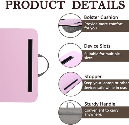 Portable Laptop Desk Fits Up to 16“ Laptops, with Tablet Slot, Built-in Cushion,Great for Home & Office,Lap Desk with Cushion (Pink, Medium)