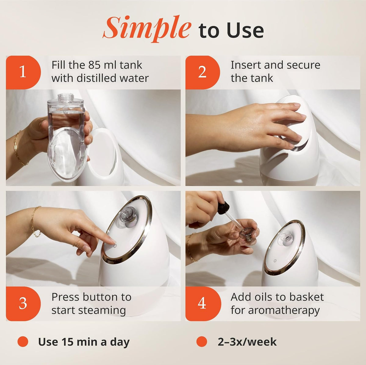 Aira Ionic Facial Steamer (Rose Gold) - Pore Cleaner that Detoxifies, Cleanses and Moisturizes - Adjustable Nozzle, Water Tank with 3 Essential Oil Baskets