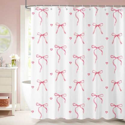 Pink Bow Shower Curtain with 12 Hooks, 72x72 in