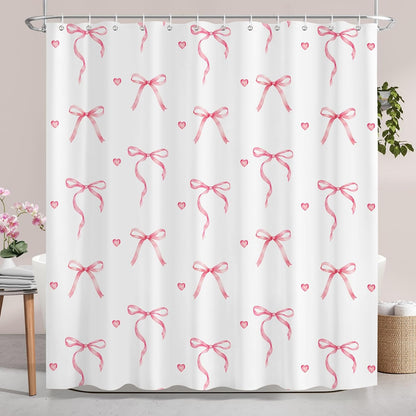 Pink Bow Shower Curtain with 12 Hooks, 72x72 in