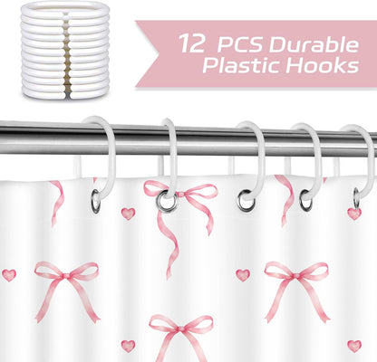 Pink Bow Shower Curtain with 12 Hooks, 72x72 in