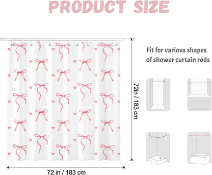 Pink Bow Shower Curtain with 12 Hooks, 72x72 in