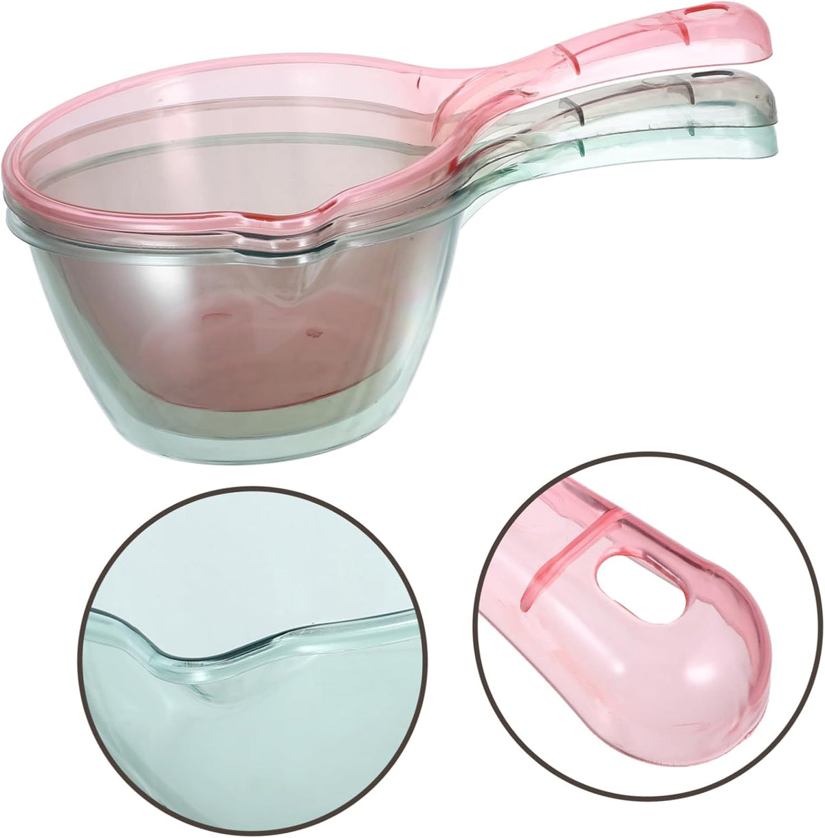 3pcs Thicken Water Ladle for Kitchen and Bath Comfortable Grip Dipper for Fruit Washing and Garden Watering Pink Light Green Brown