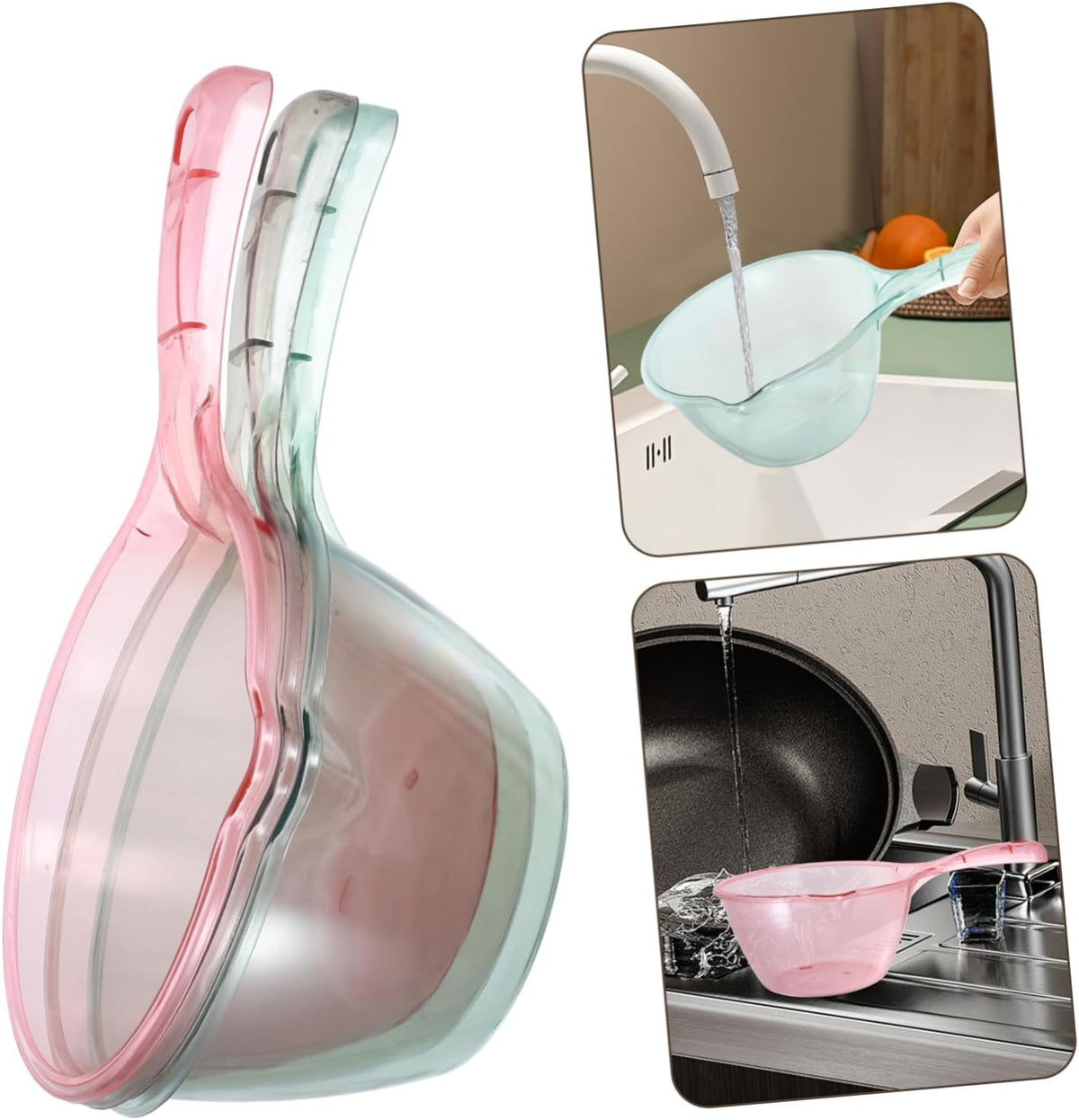 3pcs Thicken Water Ladle for Kitchen and Bath Comfortable Grip Dipper for Fruit Washing and Garden Watering Pink Light Green Brown
