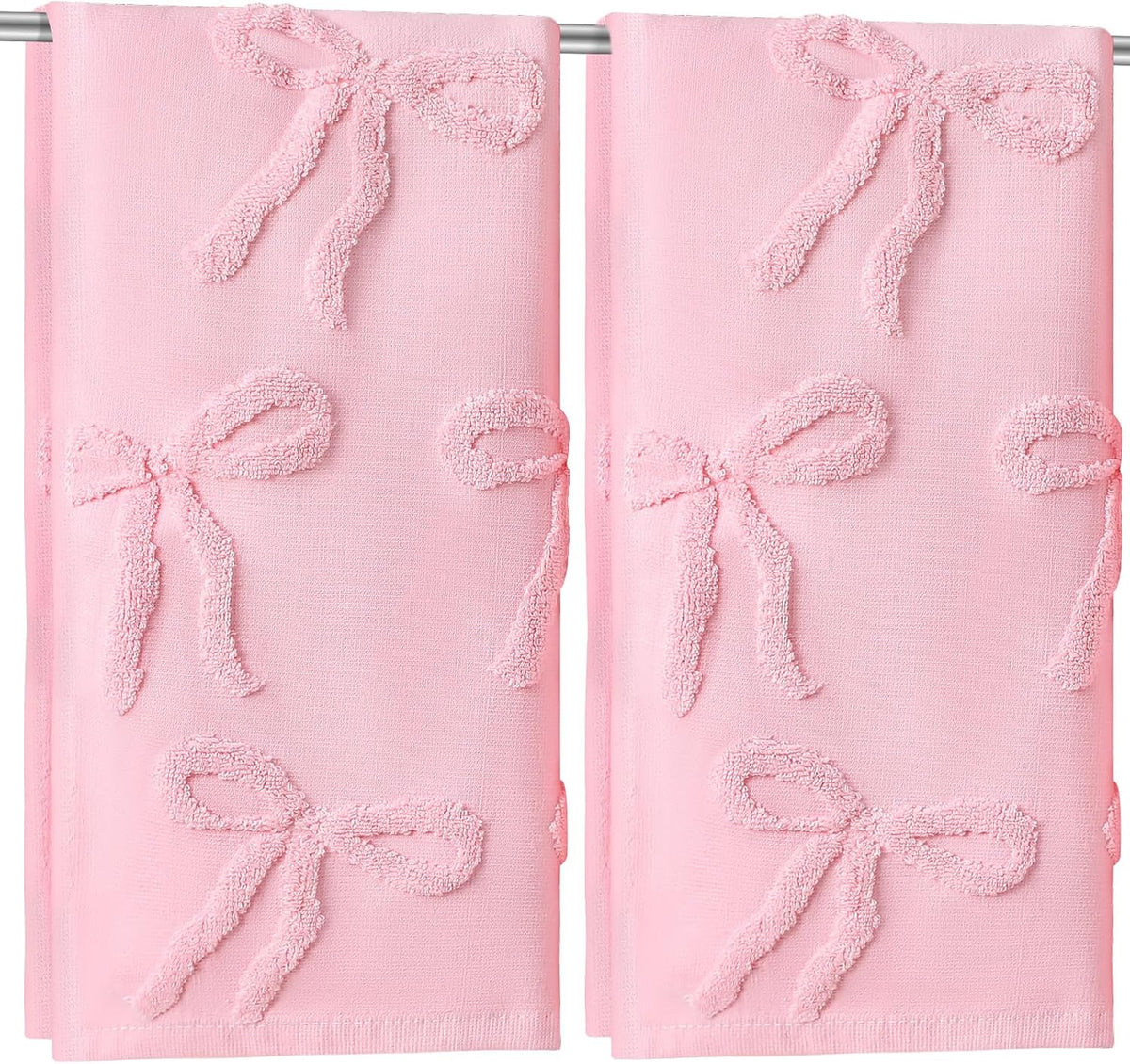 2 Pcs Pink Hand Towels for Bathroom Coquette Bow Decor, 100% Cotton