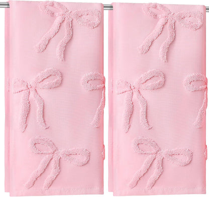 2 Pcs Pink Hand Towels for Bathroom Coquette Bow Decor, 100% Cotton