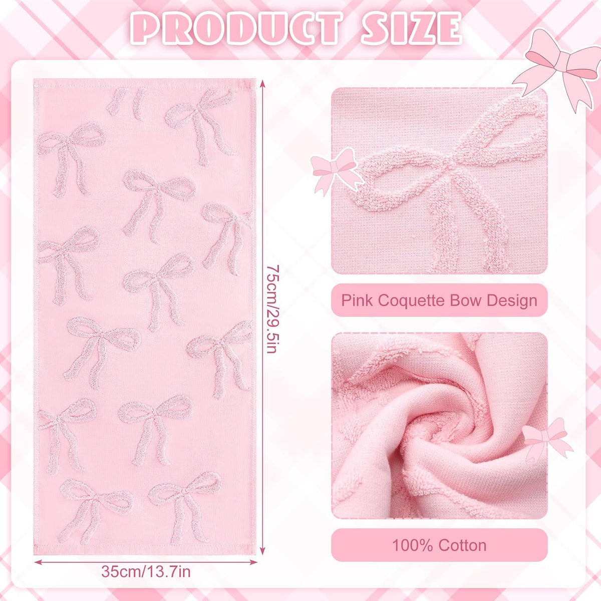 2 Pcs Pink Hand Towels for Bathroom Coquette Bow Decor, 100% Cotton