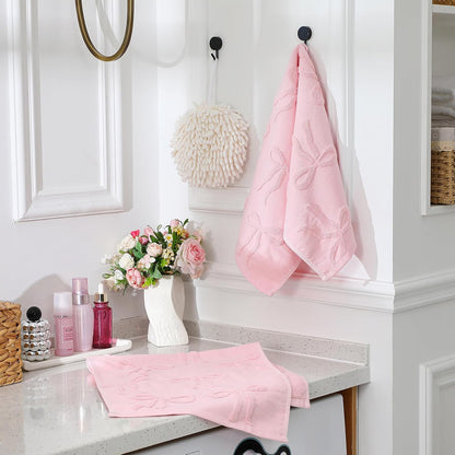 2 Pcs Pink Hand Towels for Bathroom Coquette Bow Decor, 100% Cotton
