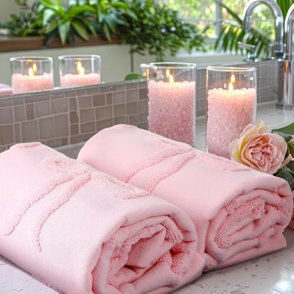 2 Pcs Pink Hand Towels for Bathroom Coquette Bow Decor, 100% Cotton