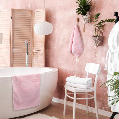 2 Pcs Pink Hand Towels for Bathroom Coquette Bow Decor, 100% Cotton