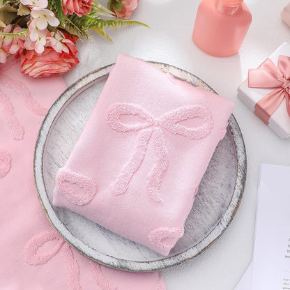 2 Pcs Pink Hand Towels for Bathroom Coquette Bow Decor, 100% Cotton