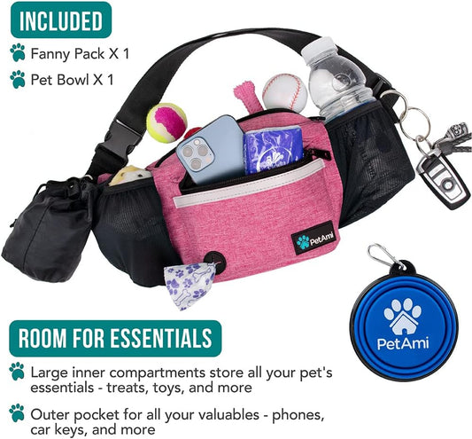 Dog Fanny Pack, Treat Pouch for Dog Walking Training, Pink