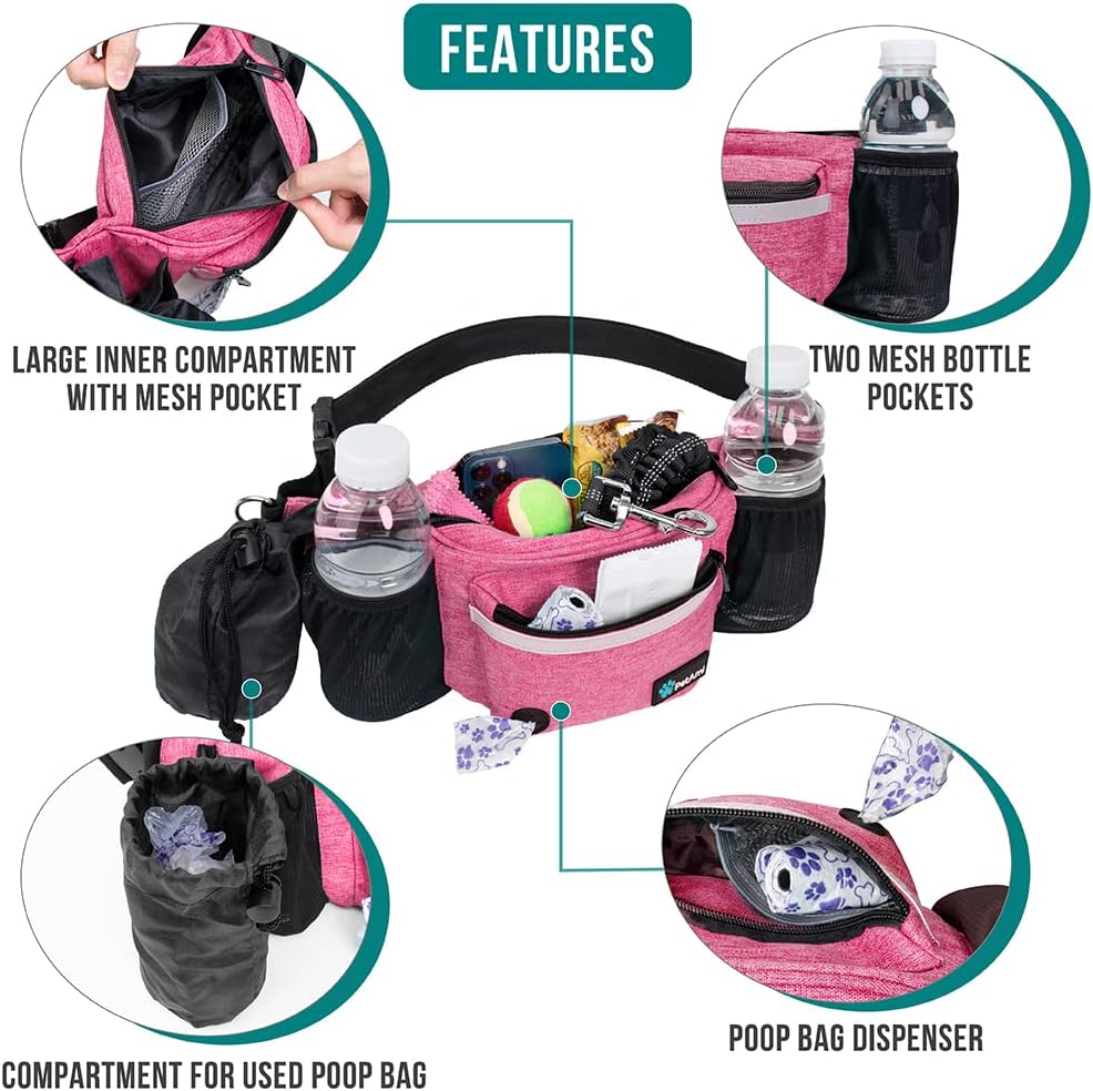 Dog Fanny Pack, Treat Pouch for Dog Walking Training, Pink