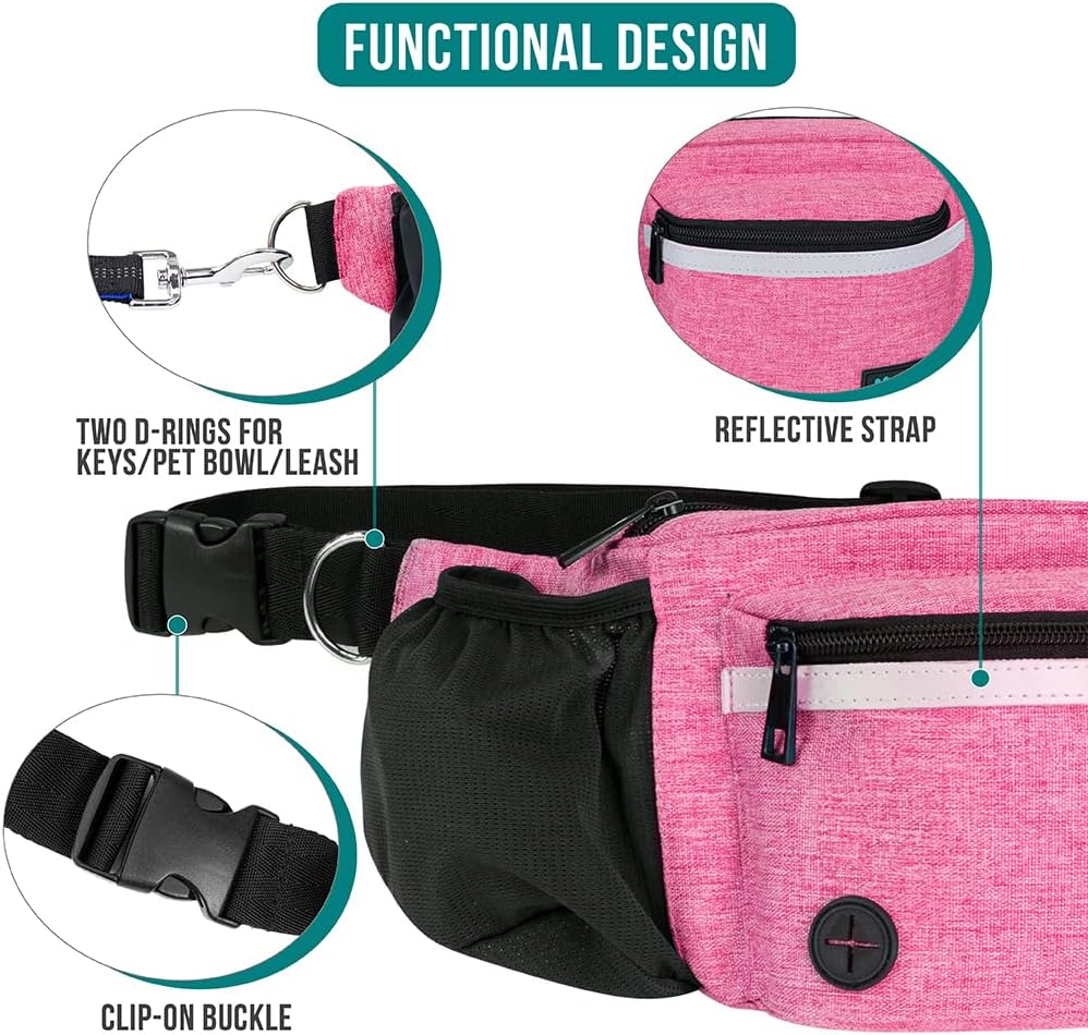 Dog Fanny Pack, Treat Pouch for Dog Walking Training, Pink